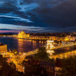 Amazing night view above Hungarian Parliament in Budapest