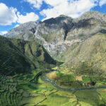 Deep valley with pre-inca Marcatupe platformsfron Vitis village in Nor Yauyos-Cochas, Peru